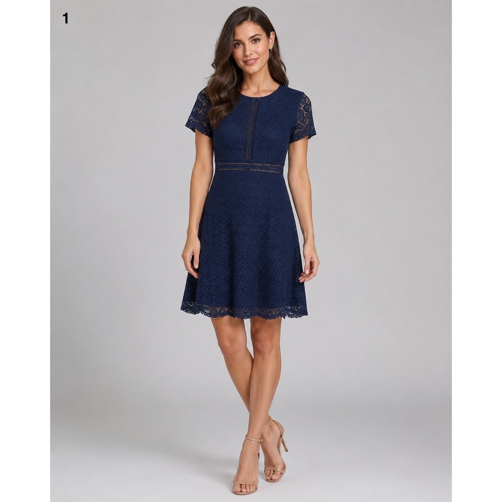 J.O.A. Los Angeles Dress Womens Small Blue Crochet Overlay‎ Lined Polyester